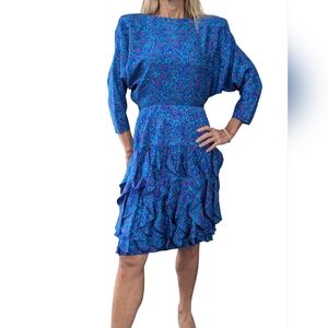 Vintage Gillian 100% Silk Retro Tiered Ruffle Party Dress Size 6